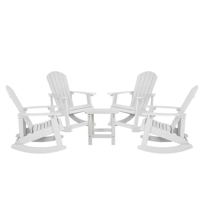 Beachcrest Home™ Longmire Set of 4 Poly Resin Adirondack Rocking Chairs with 1 Side Table