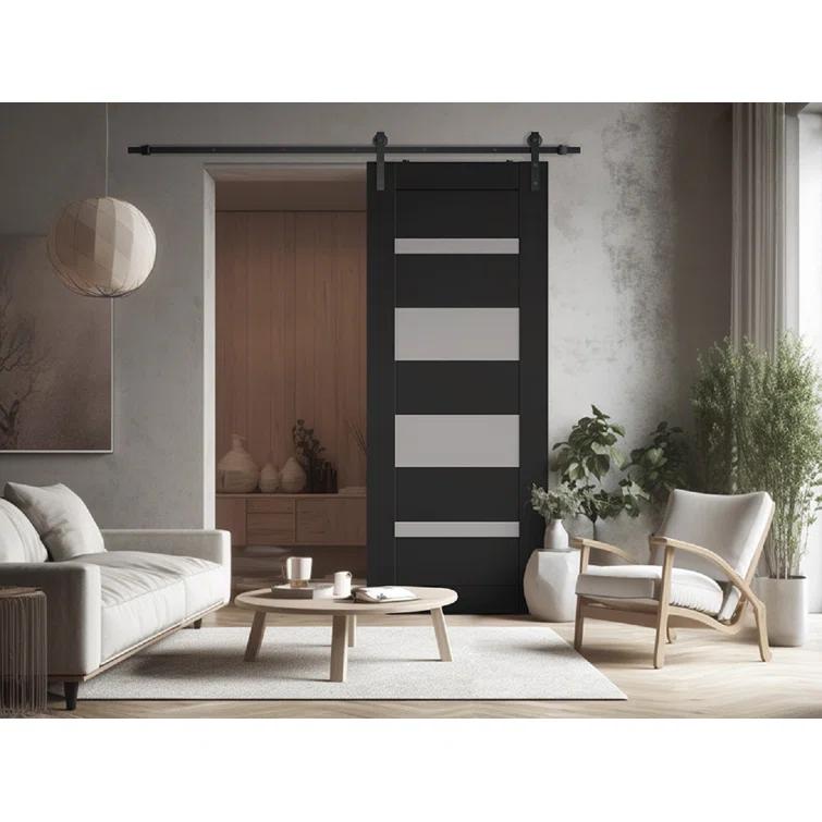 Belldinni Mirella Solid Manufactured Wood and Glass Barn Door with Installation Hardware Kit