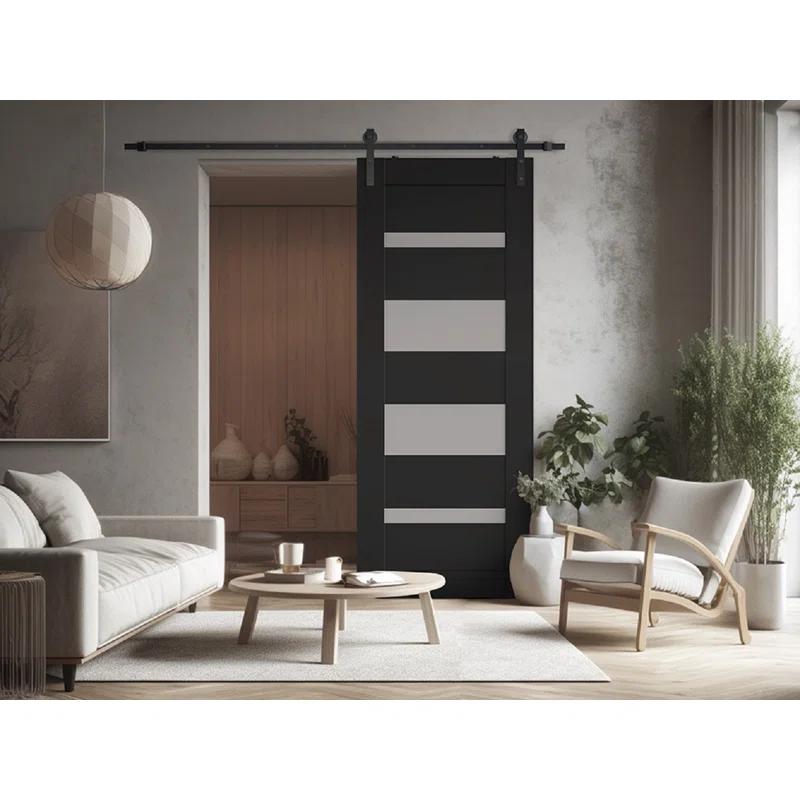 Belldinni Mirella Solid Manufactured Wood and Glass Barn Door with Installation Hardware Kit