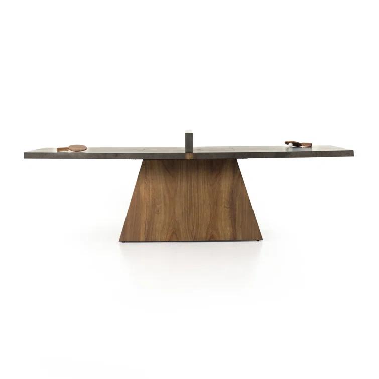 Natural Brown Guanacaste Wood and Iron Ping Pong Table with Net