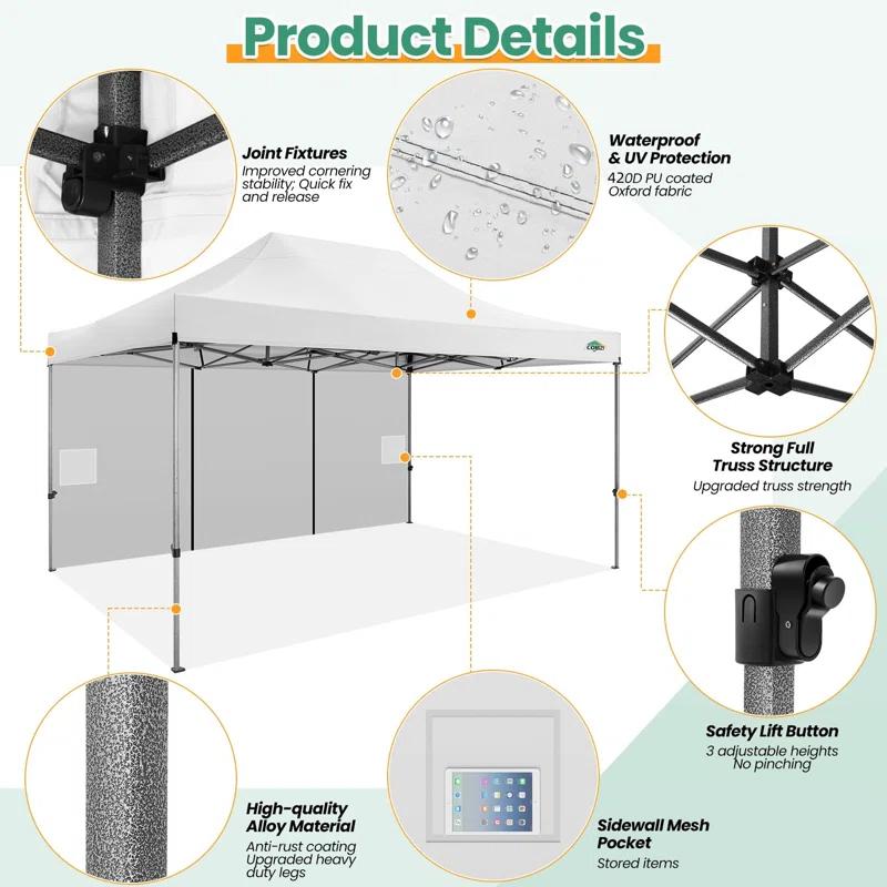 Cobizi 10x15 Heavy Duty Pop up Canopy Tent with 4 sidewalls Commercial Outdoor Canopy Wedding Party Tents for Wedding All Season Wind & Waterproof Gazebo with Carry Bag, Black(Frame Thickened)