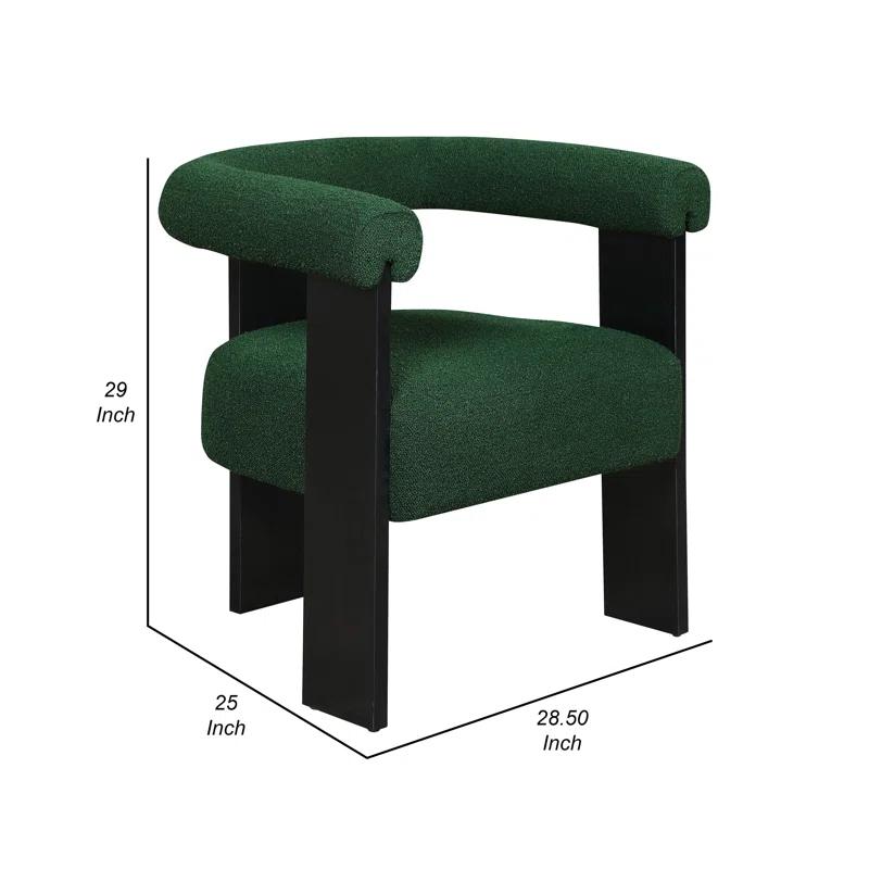 Benjara Cara Accent Chair, Curve Back, Boucle Fabric With Black Wood Legs