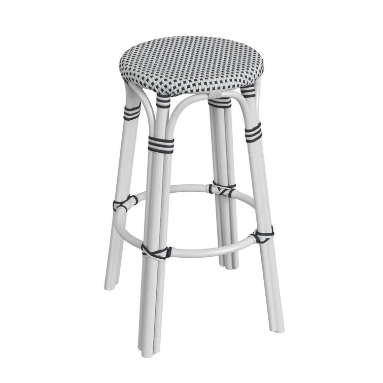 Butler Specialty Company Tobias Round Rattan 30" Bar Stool - White And Black Dot