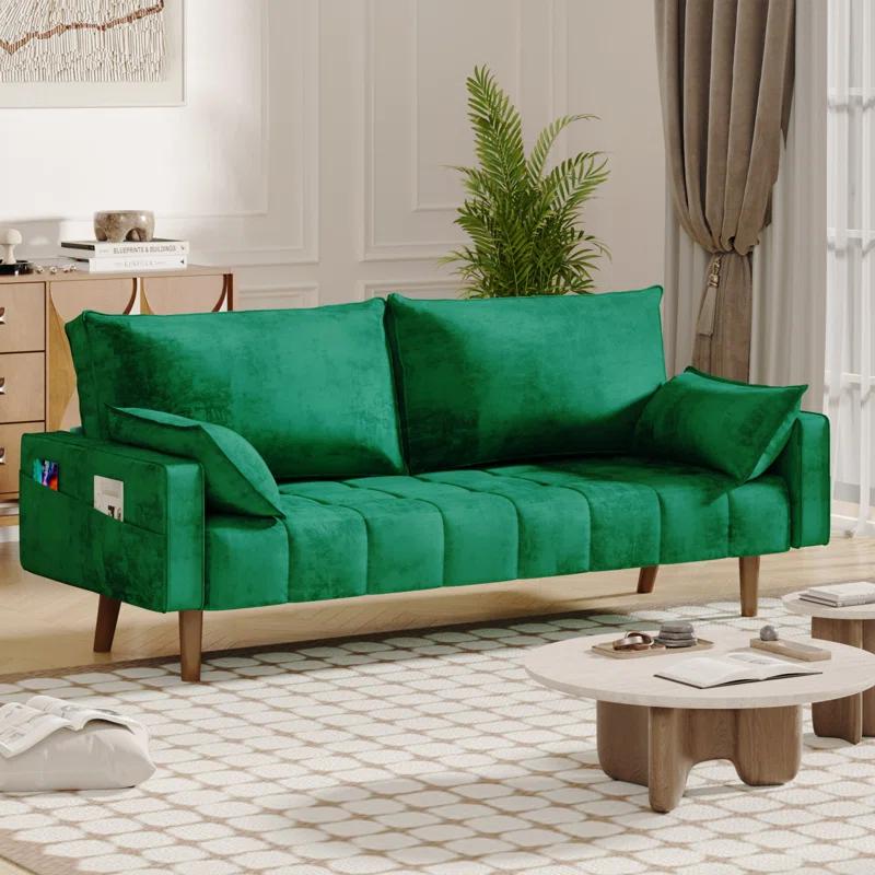 Mercer41 Damales 70" Square Arm Loveseat Sofa, Modern Velvet Loveseat with 2 Pillows