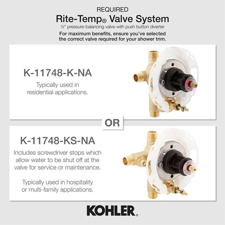 Kohler Pinstripe® Rite-Temp Pressure-Balancing Shower Faucet with Diverter and Grooved Cross Handle K-T98757-3B-CP