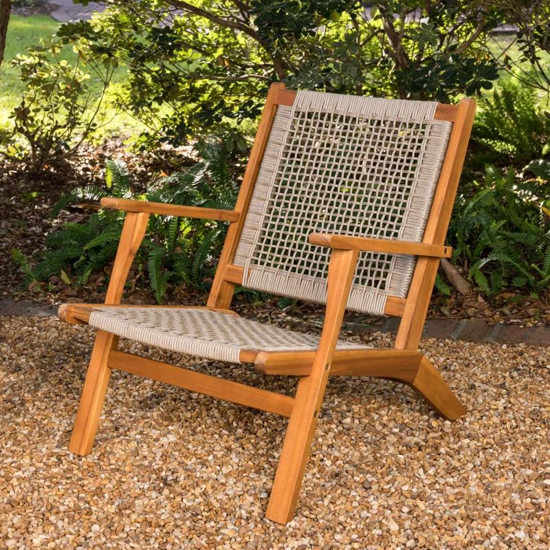Balkene Home Patio Sense Vega Natural Stain Chair ,Acacia Wood Construction ,Woven Web Seat- Navy Blue Cording