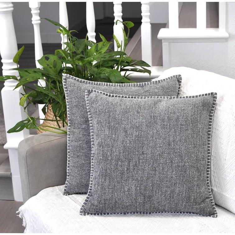 Oveesha Soft Chenille Throw Pillow Covers With Stitched Edge (Set of 2)