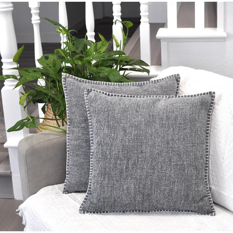 Oveesha Soft Chenille Throw Pillow Covers With Stitched Edge (Set of 2)