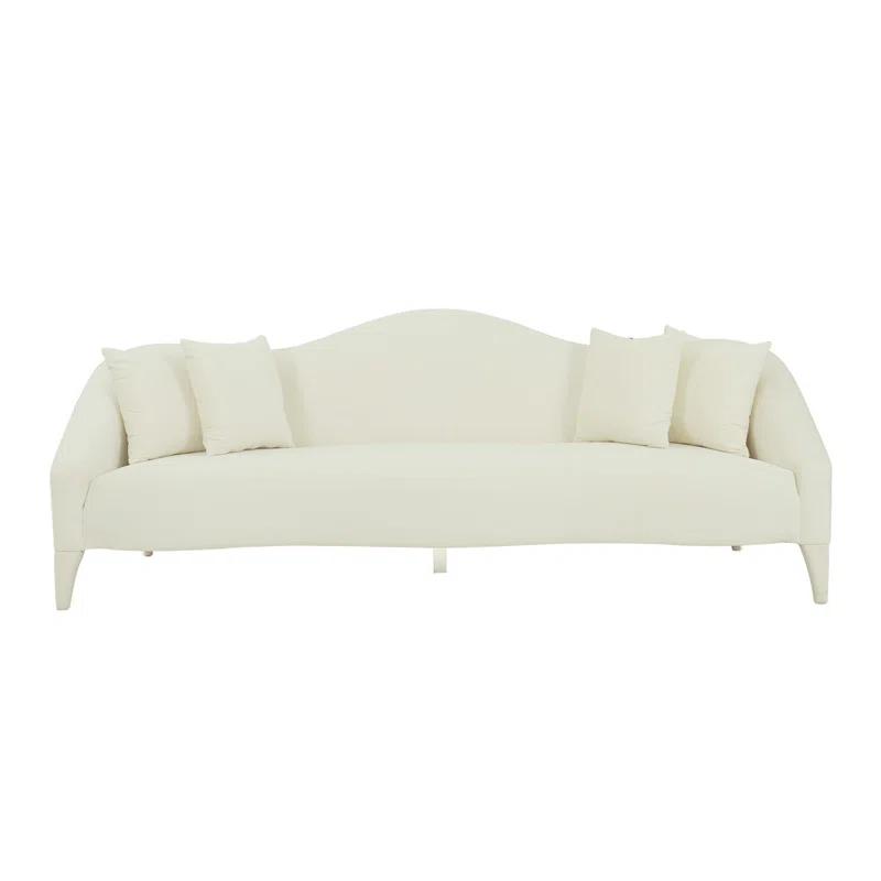 96'' Cream Velvet Tufted Stationary Sofa with Wood Legs