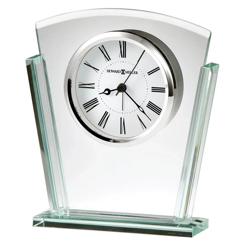 Howard Miller® Granby Modern & Contemporary Roman Numeral Glass Quartz Movement / Crystal Tabletop Clock with Alarm in Polished Silver/White/Black
