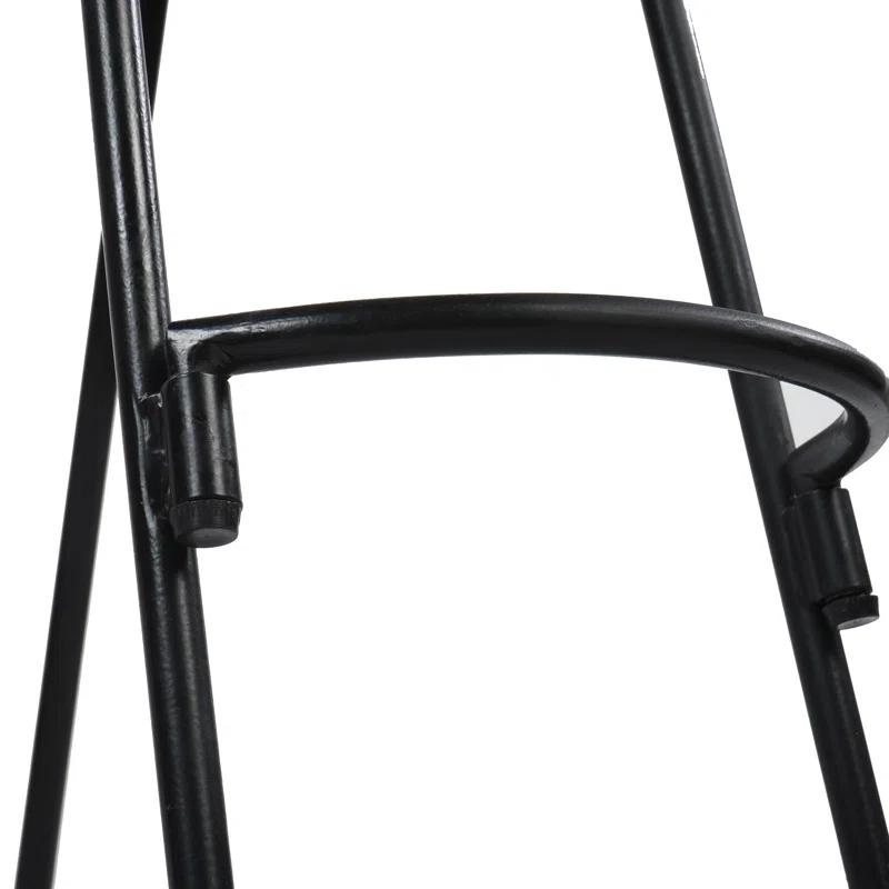 The Urban Port 24 Inch Mango Wood Industrial Counter Height Stool, Saddle Seat, Iron, Set of 2, Brown, Black