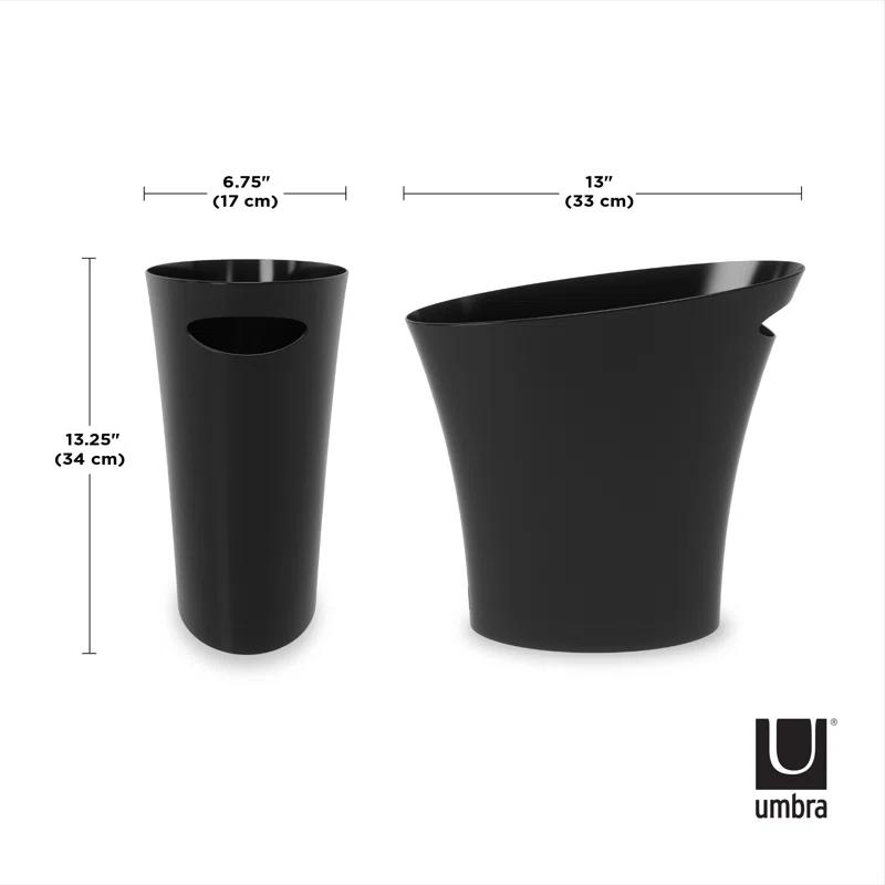 Slim Black Plastic Office Waste Basket with Handle