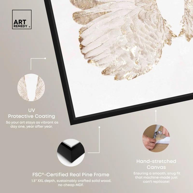 Art Remedy Soft Angel Wings Canvas Elegant White Gold Wall Art by Art Remedy