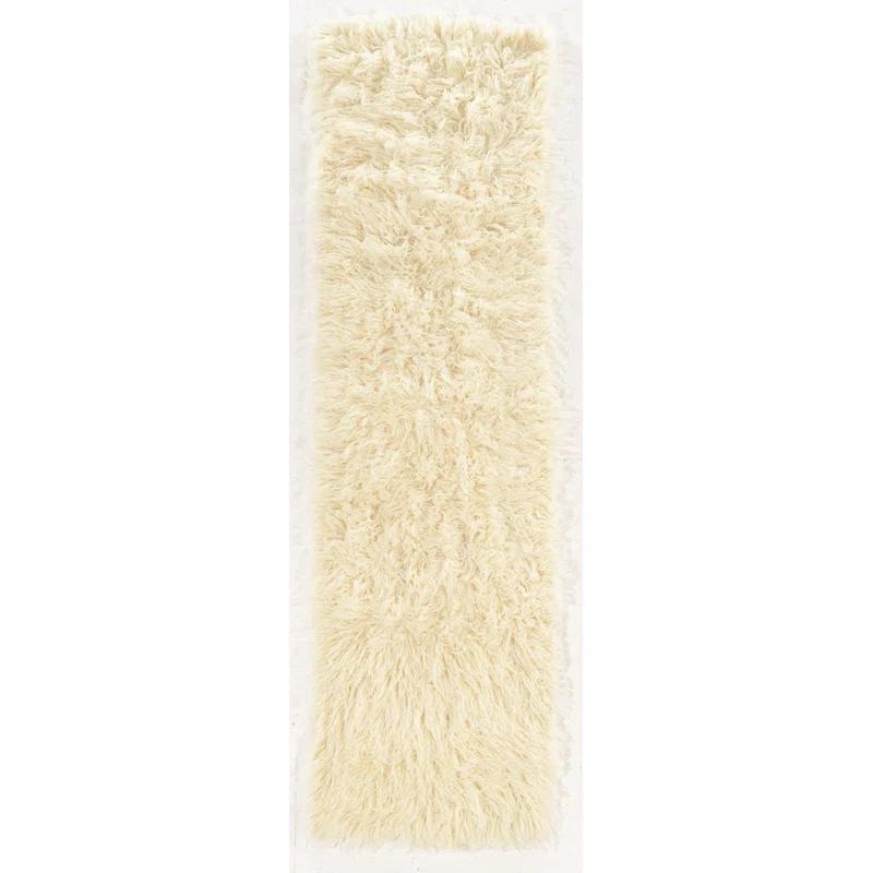 Ebern Designs Aaiden Flokati Wool Shag Hand Loomed Ivory Rug