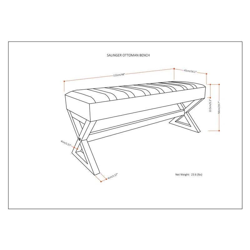 Simpli Home Salinger 48"W Large Ottoman Bench in Distressed Vegan Leather with Solid Wood Frame