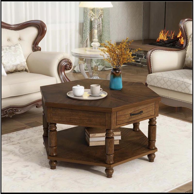 36" 2 Tier Retro Hexagon Coffee Table