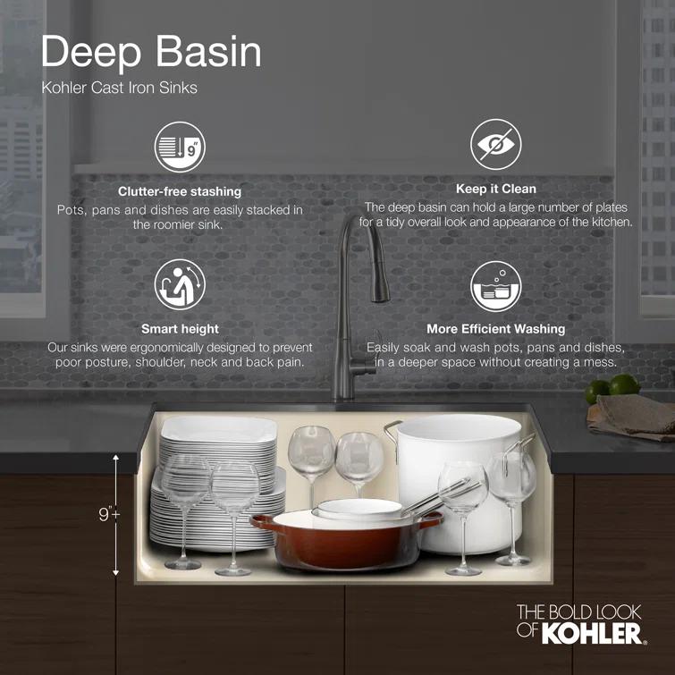 Kohler Bakersfield™ 31" L x 22" W Undermount Kitchen Sink K-5832-5U-96