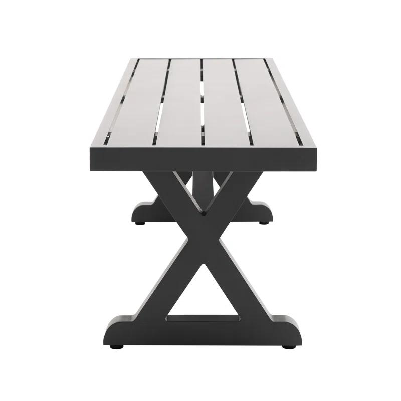 Rosalind Wheeler Outdoor Patio Bench with Cushion All Weather 63" Aluminum Benches Rectangular Dining Seating, Grey