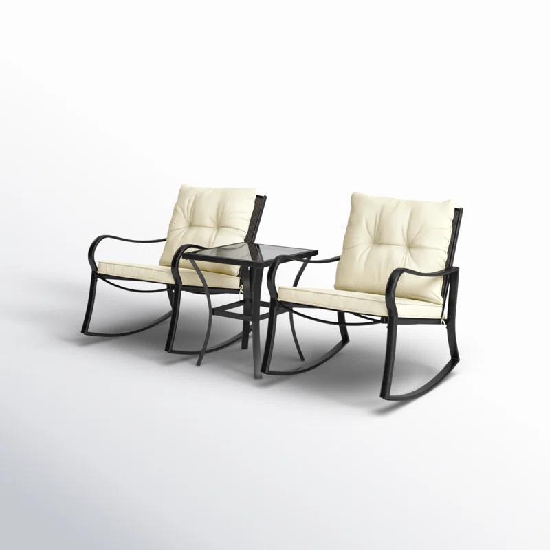 Mercury Row® Preciado 3 Piece Outdoor Patio Set With Cushions-Rocking Chair for Balcony, Lawn and Porch