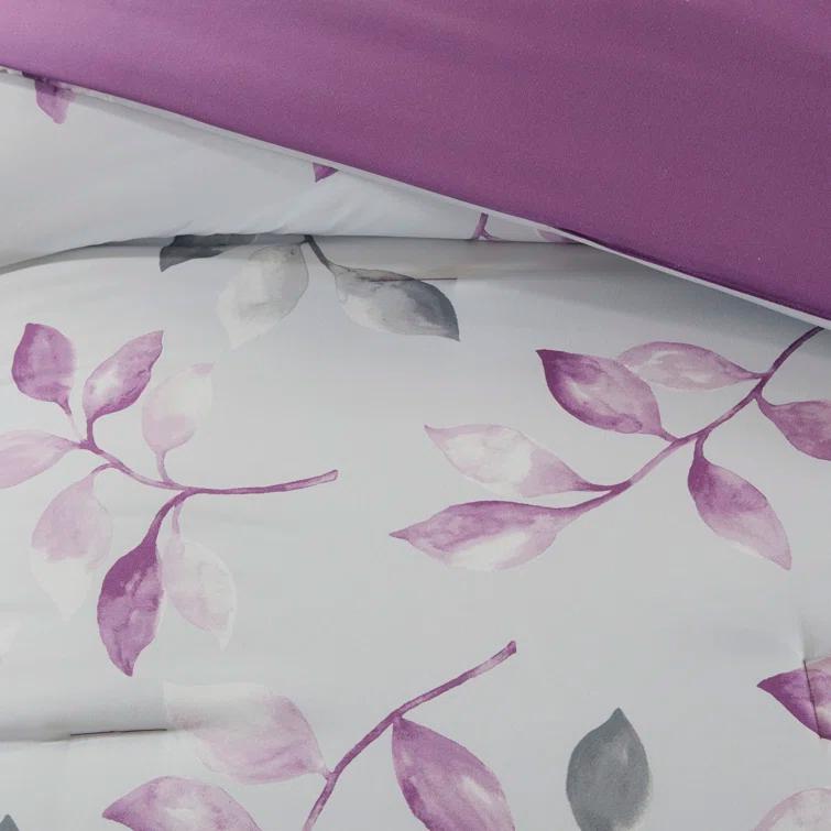 Madison Park Essentials Lafael Purple/White Microfiber Reversible Traditional Comforter Set with Cotton Bed Sheets