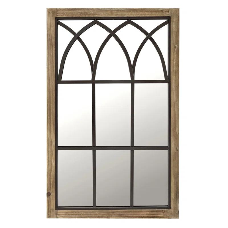 August Grove® Arched Window Wall Mount Mirror, 37.5"h X 24"w, Brown