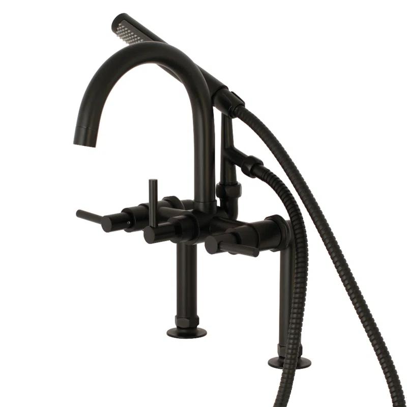 Kingston Brass Concord Three-Handle 2-Hole Deck Mount Clawfoot Tub Faucet with Hand Shower