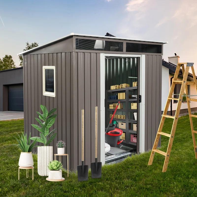 HomeViewto 6Ft X 5Ft Outdoor Metal Storage Shed With Window Transparent Plate