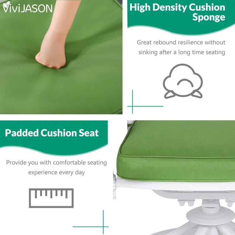 VIVIJASON Vivijason Patio Swivel Dining Chairs Set Of 2, All Weather Cast Aluminum Outdoor Dining Rocker Chairs, Patio Furniture Chair Set With Cushion For Balcony, Lawn, Garden, Backyard, White/green Cushion
