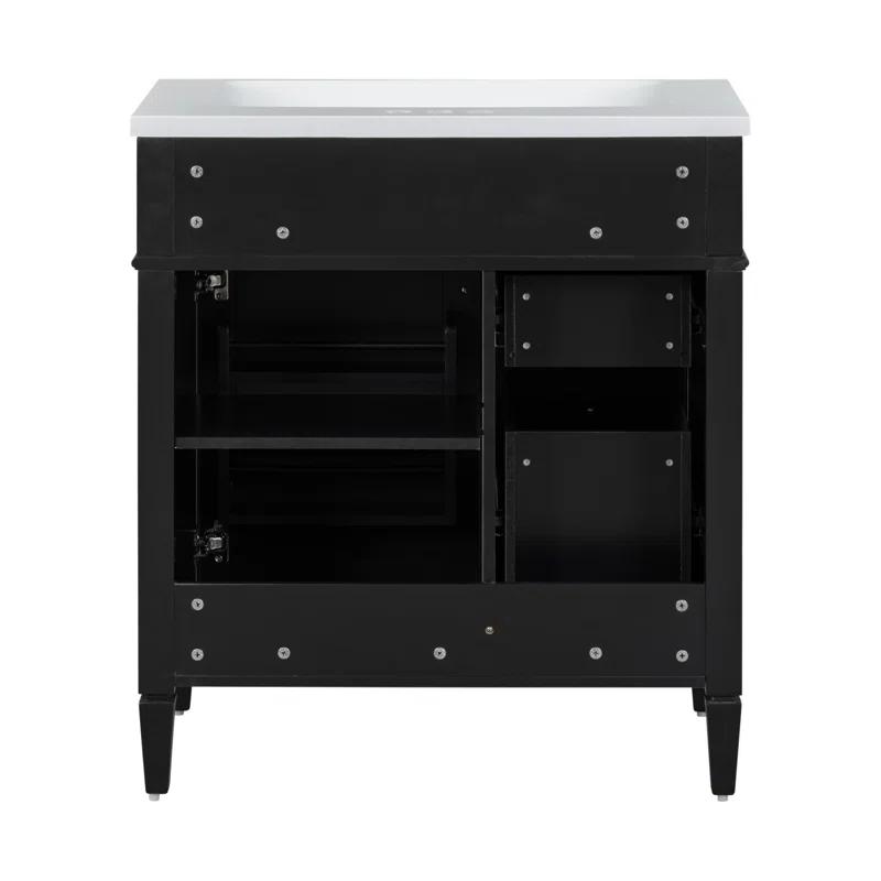 HLILish 30'' Bathroom Vanity With Top Sink, Modern Bathroom Storage Cabinet With 2 Drawers And A Tip-Out Drawer, Single Sink Bathroom Vanity