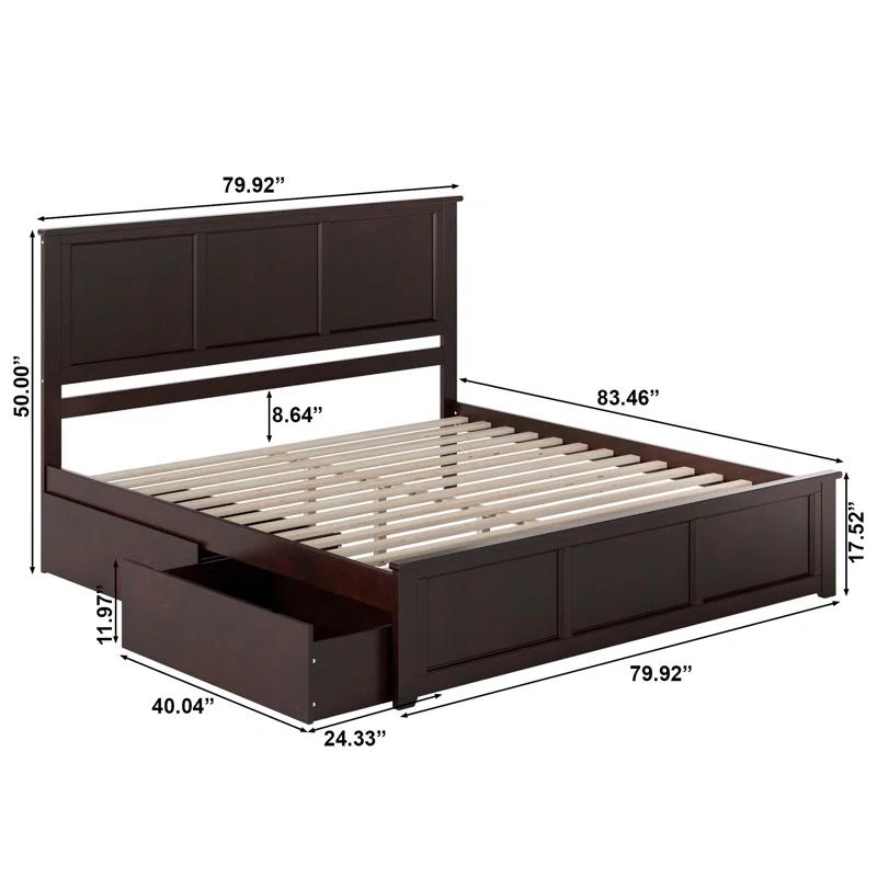 AFI Furnishings Madison Solid Wood Platform Bed with Matching Footboard & Storage Drawers