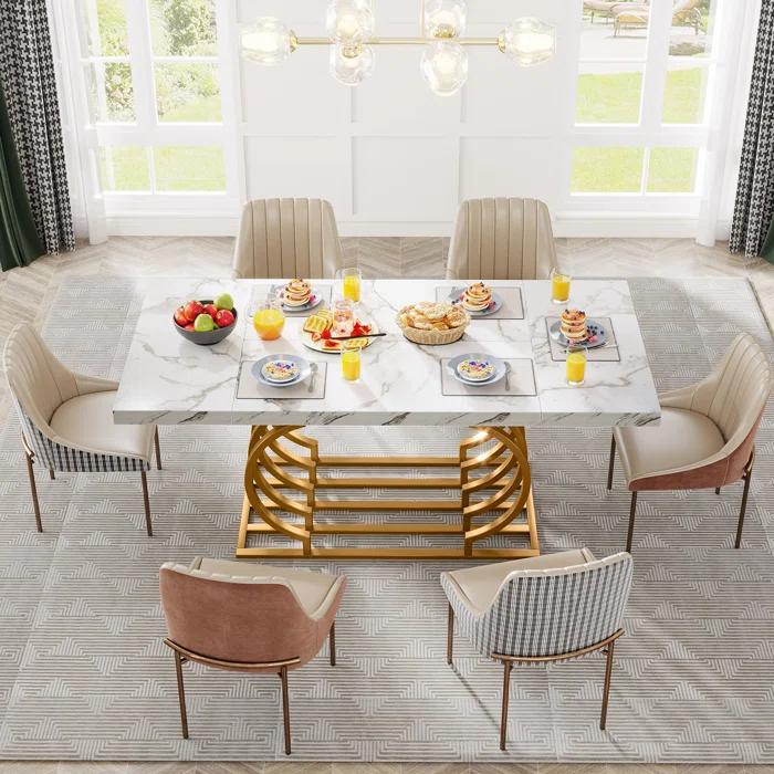 Everly Quinn Hausner 63" Dining Table, Faux Marble Top