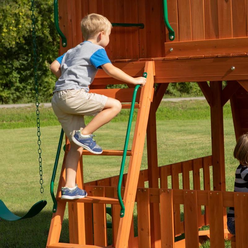 Backyard Discovery Backyard Discovery Skyfort II Cedar Wood Swing Set with Wave Slide, Clubhouse, Crow's Nest, and Monkey Bars