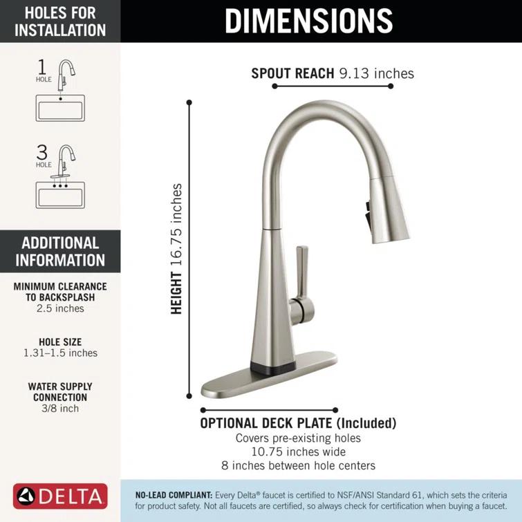 Delta Lenta Pull Down Sprayer Touch Kitchen Sink Faucet, Touch Control Kitchen Faucet 19802TZ-SP-DST