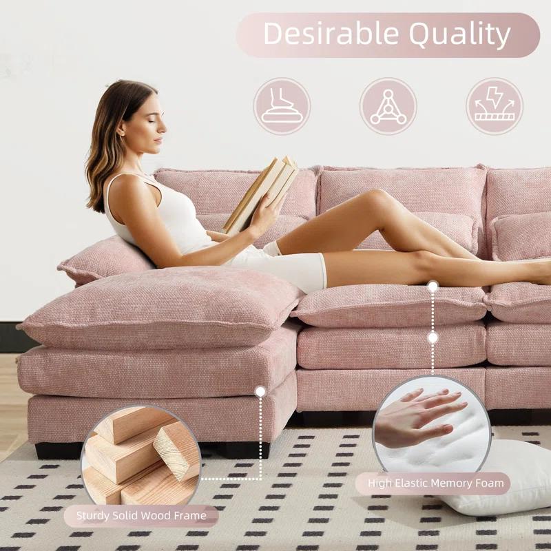 Latitude Run® Millan U Shape Sectional Sofa Cloud Couch, 110" Modern Chenille Comfy Modular Sofa