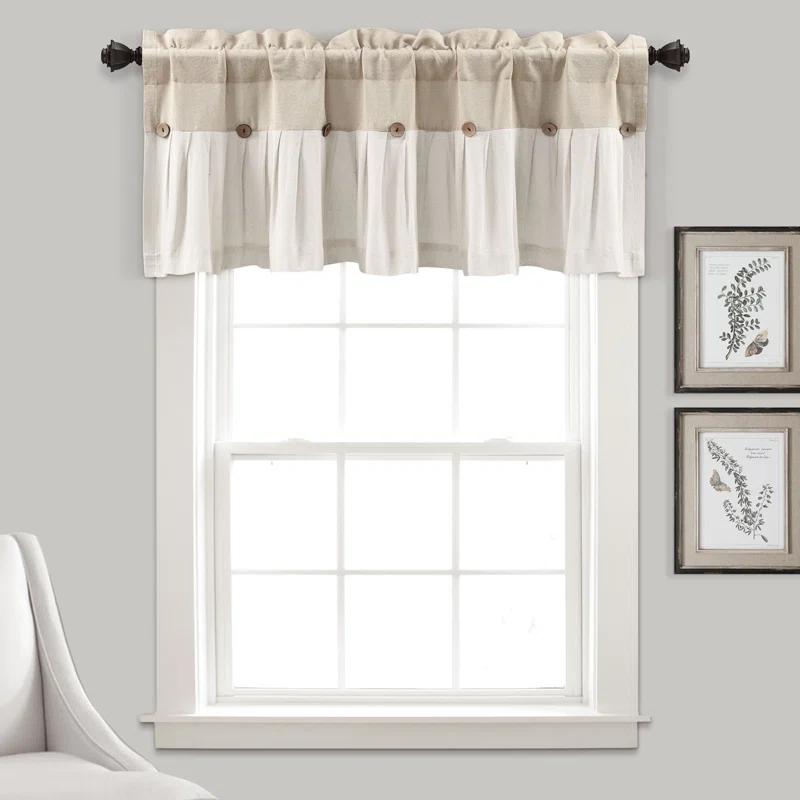 Lush Decor Linen Button Cotton Blend Tailored Window Valance