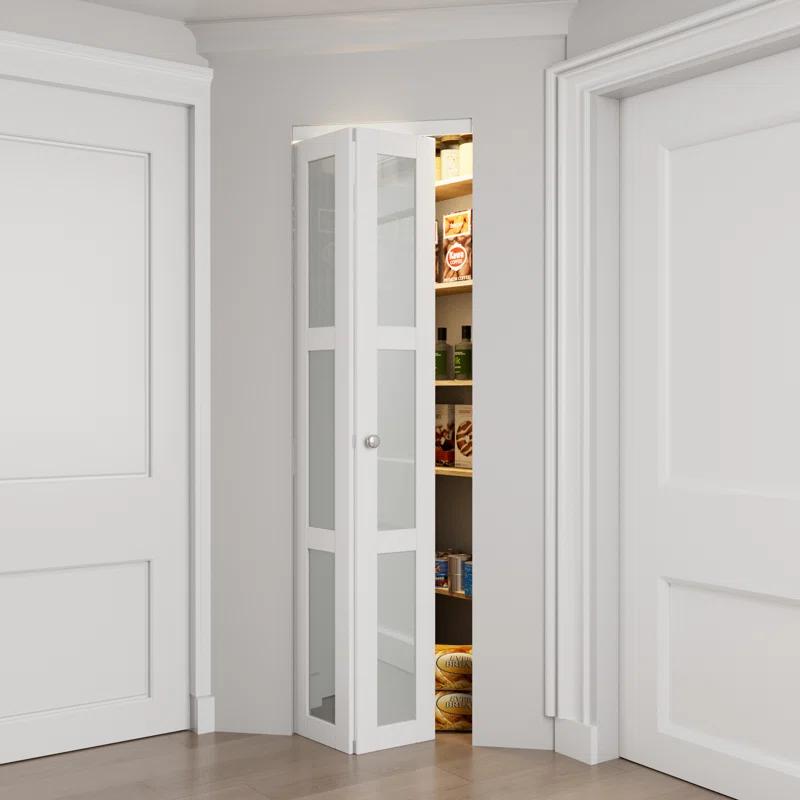 EASELIFE Frosted Glass And Solid Manufactured Wood Bi-Fold Door With Installation Hardware Kit