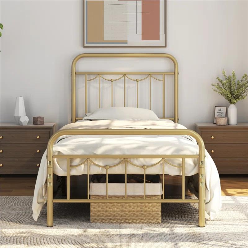Laurel Foundry Modern Farmhouse® Dravin Metal Platform Bed Frame with Vintage Headboard and Footboard