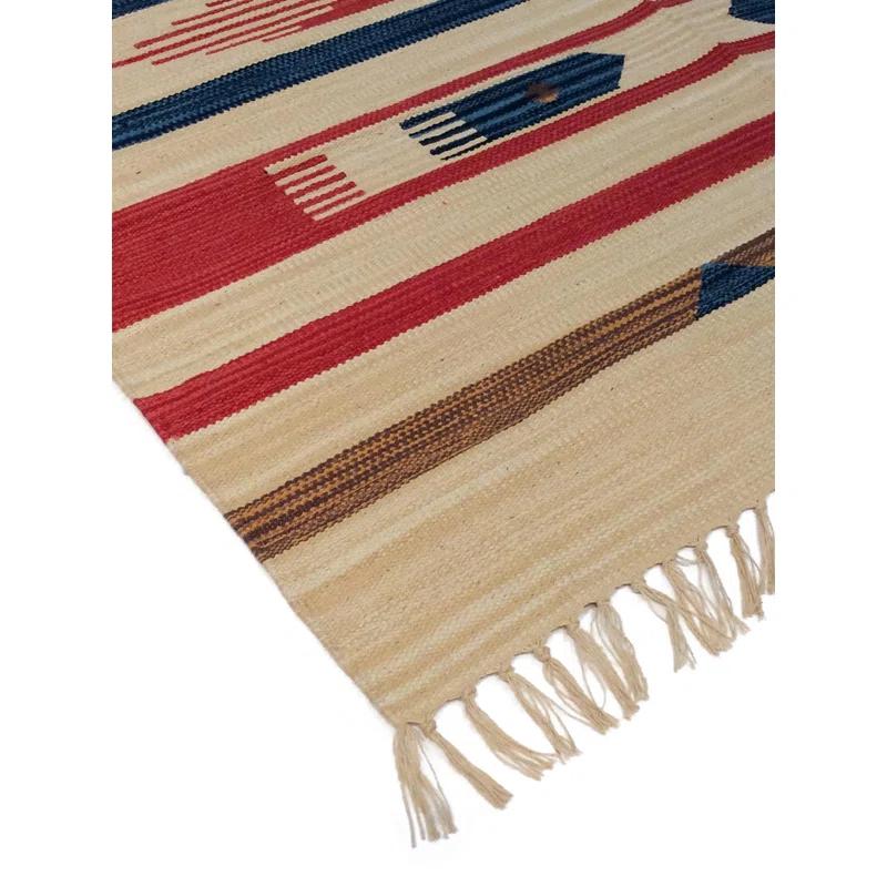 Pasargad Anatolian Flatweave Cotton Southwestern Area Rug in Blue/Red/Beige