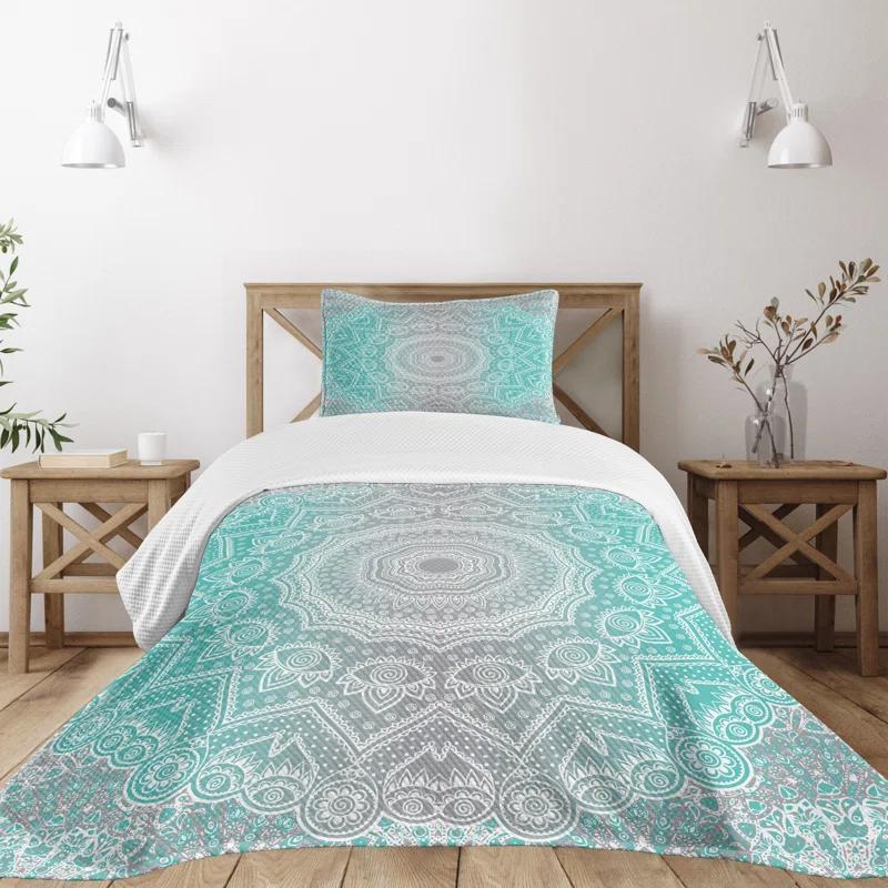 Ambesonne Ambesonne Grey and Turquoise Bedspread Set Ombre Ethnic Turquoise Grey