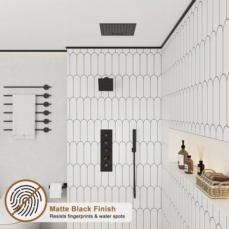 3 Functions 12 Inch Ceiling Mounted Thermostatic Shower System with 6 Body Jets