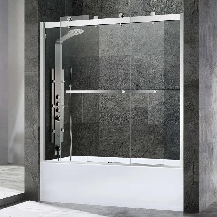 WoodBridge 56-60X62" Double Sliding Tub Door with 3/8" Thickened Upgrade Tempered Glass | Stainless Steel Hardware | Safe, Explosion-Resistant, Clear & Stylish, Sturdy & Durable  SDD6062-B