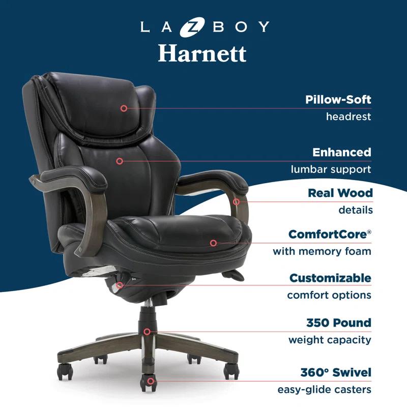 La-Z-Boy La-Z-Boy Harnett Big and Tall Executive Office Chair, Ergonomic High-Back Chair with Solid Wood Arms, ComfortCore with Memory Foam Cushions, Bonded Leather