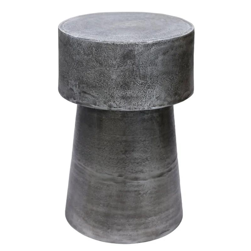 17 Stories Vintage Accent Side Table, 15.5 Inch Round, Antique Silver Cast Aluminum Drum Base