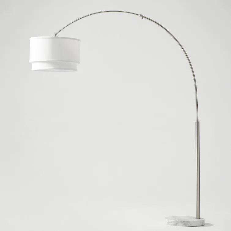 Mason 81 in. Modern Adjustable LED Arched Standing Floor Lamp with Fabric Drum Shade and Weighted Marble Base