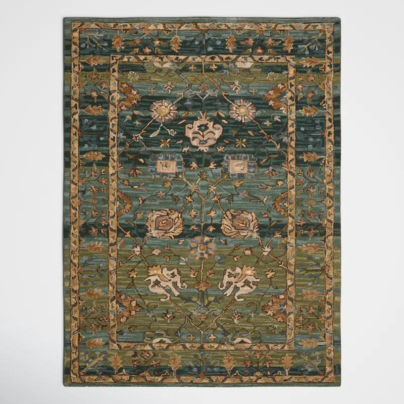 Corla Floral Handmade Tufted Wool Green/Tan/Blue Area Rug