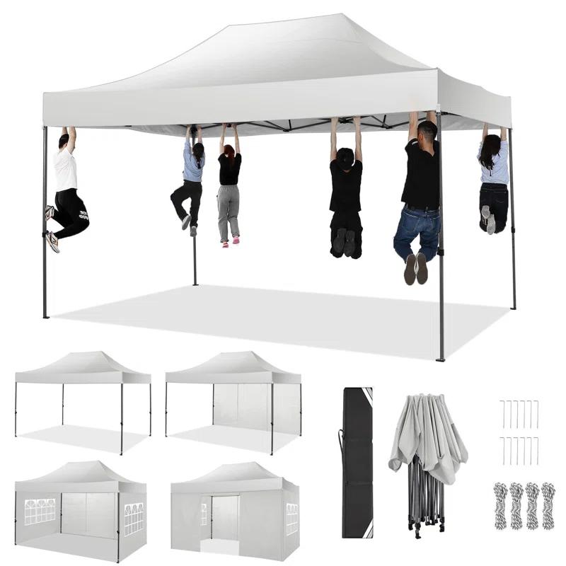 Cobizi 10x15 Heavy Duty Pop up Canopy Tent with 4 sidewalls Commercial Outdoor Canopy Wedding Party Tents for Wedding All Season Wind & Waterproof Gazebo with Carry Bag, Black(Frame Thickened)