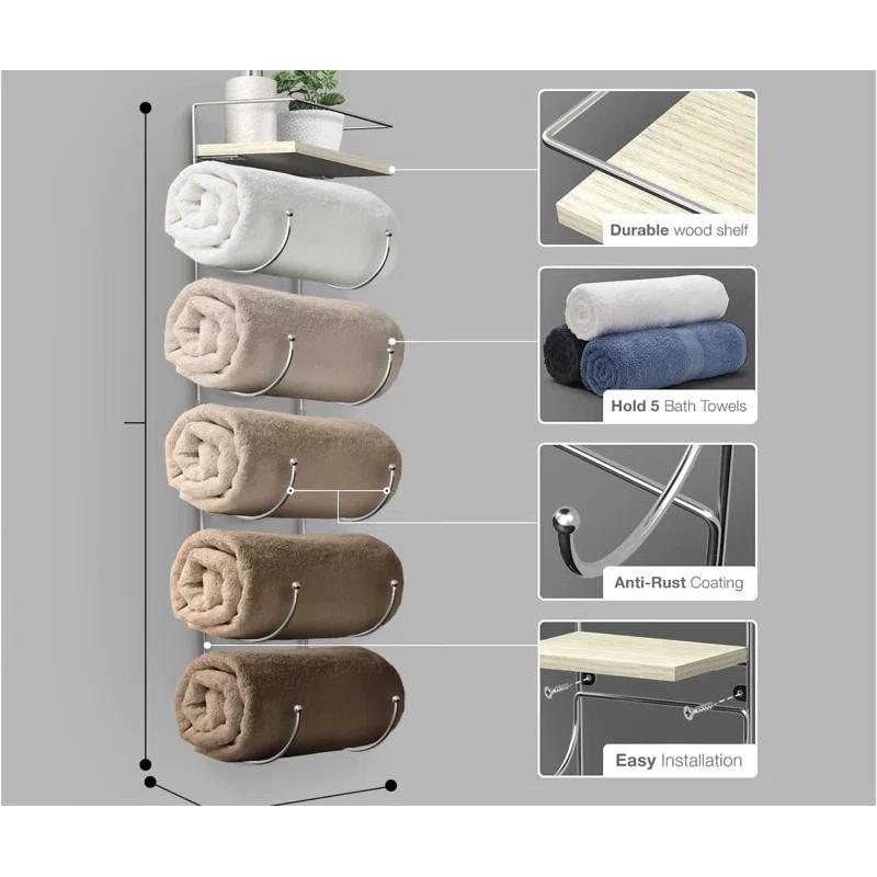 Sorbus 5-Tier Wall Mounted Metal Towel Rack with Shelf