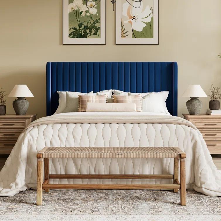 Willa Arlo™ Interiors Candler Velvet Upholstered Platform Bed with Wingback Headboard and Wooden Slats