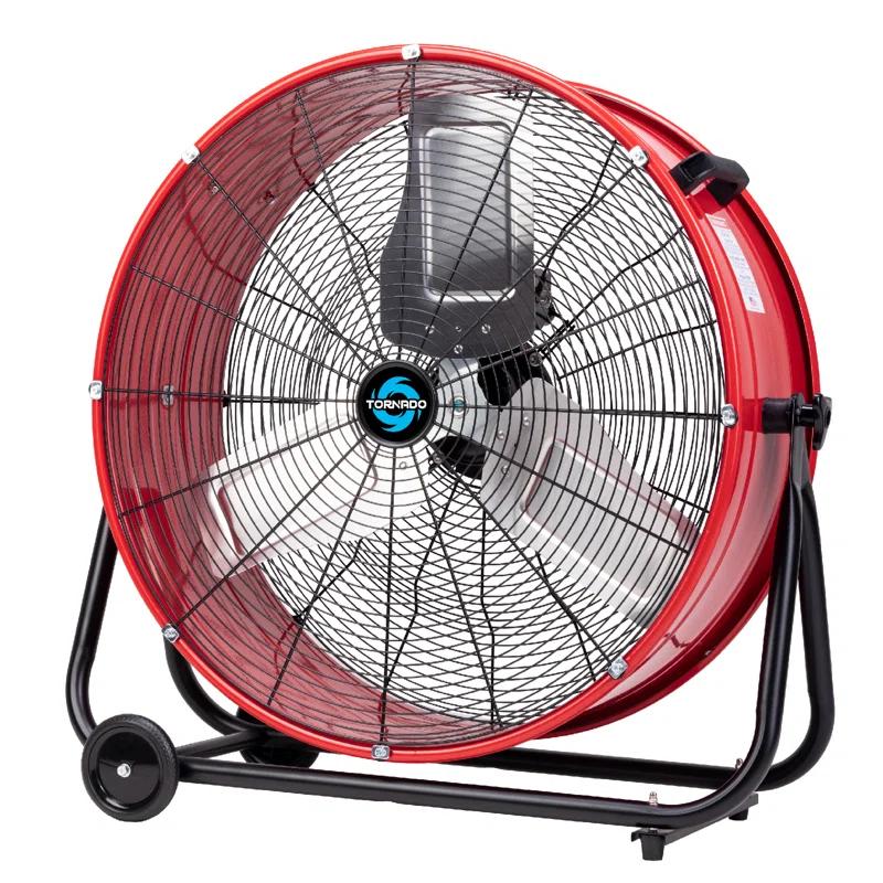 Tornado Fans Tornado 24 Inch High Velocity Heavy Duty Tilt Metal Drum Fan Wide Version Red Commercial, Industrial Use 3 Speed 8800 CFM 8 FT Cord UL Safety Listed