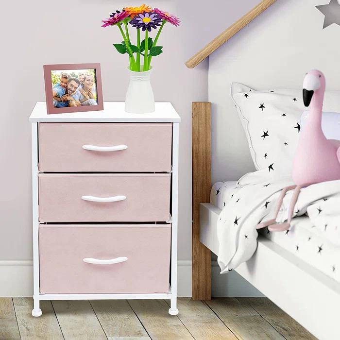 Sorbus 3 Drawers Nightstand with Steel Frame, Wood Top & Fabric Bins & Reviews | Wayfair